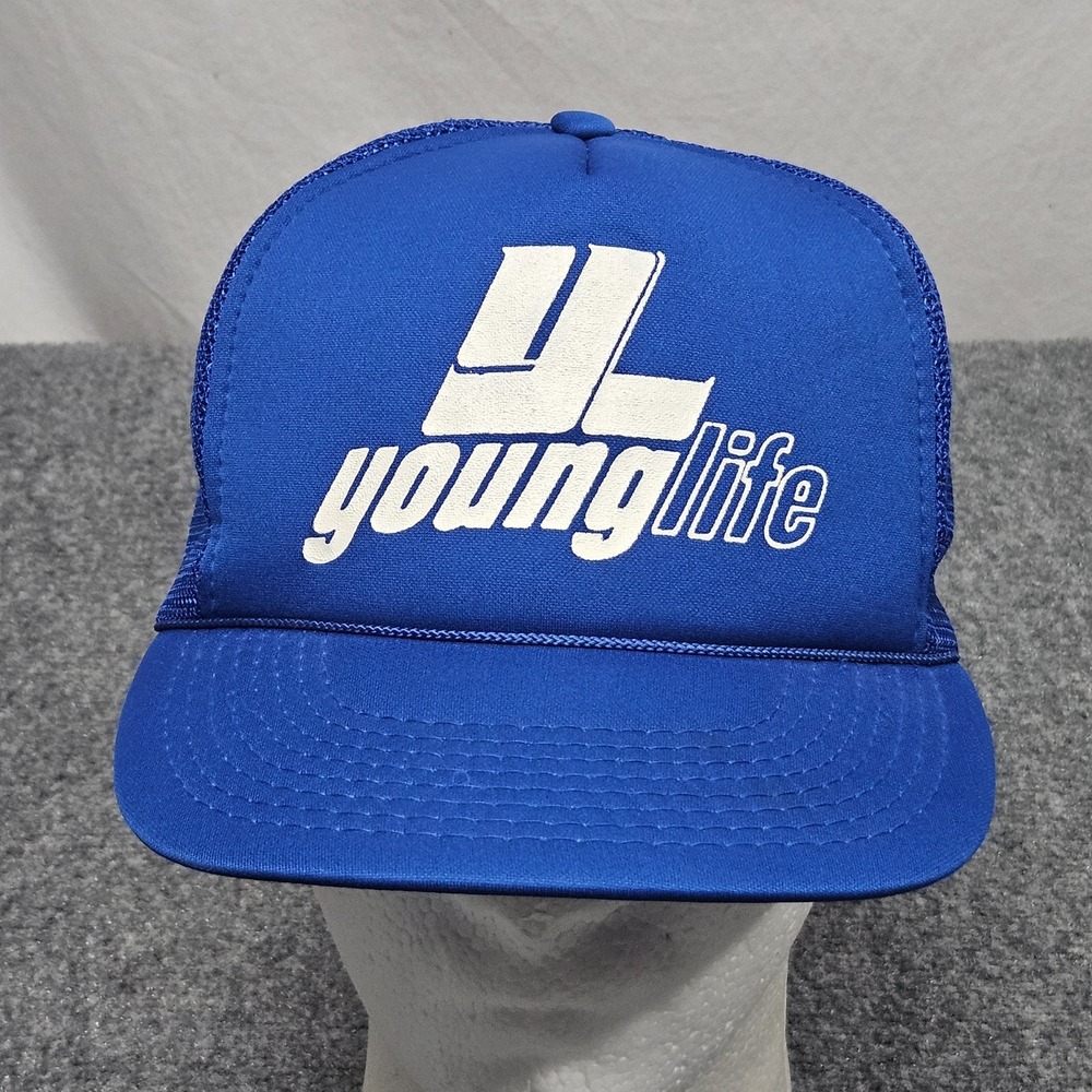 Vintage Young Life Trucker Hat Blue Mesh Snapback Cap Americana Designer Pro